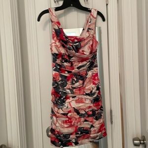 Express scoop neck ruched body con floral cocktail dress